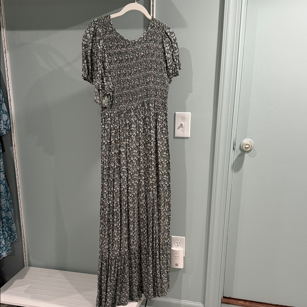 Elegant Olive and White Floral Dress
